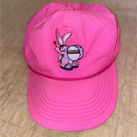 Vintage Nylon Snapback Hat Energizer Bunny 90's Neon Hot Pink Cap Hat - Picture 1 of 6